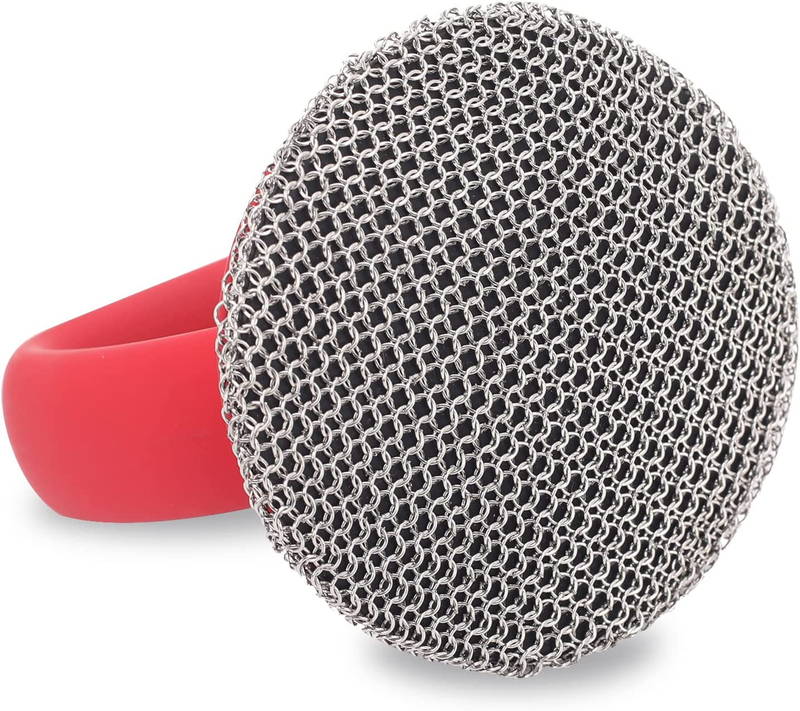 Chainmail Scrubber Brush with Handle, Small Ring Round Chain Link Pot Scrubber Cleaning Brush for Cast Iron Pans Skillet, Cast Iron Griddle, Frying Pans, Bakeware